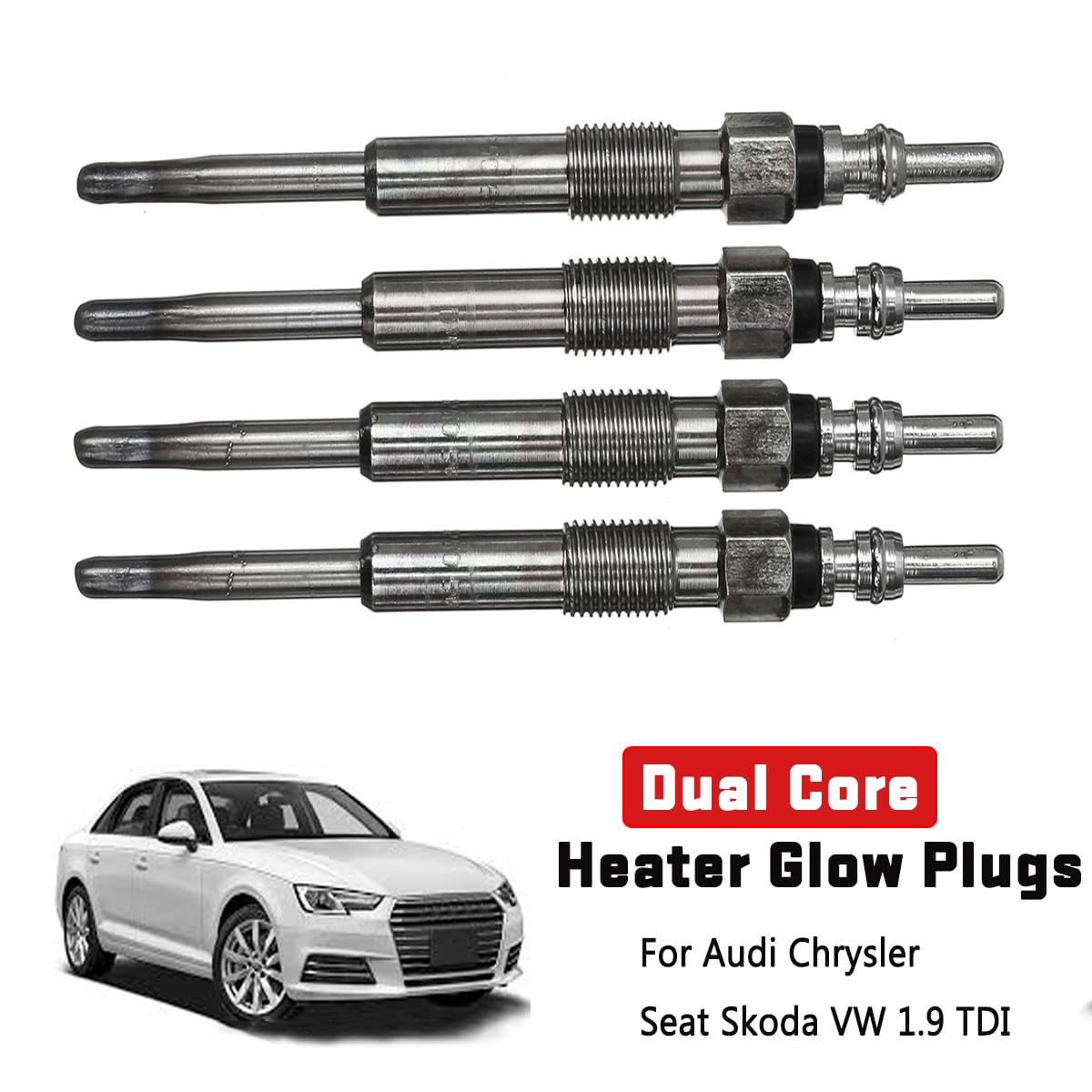 Lot de 4 bougies de préchauffage diesel pour Chrysler Seat pour VW Caddy, VW EOS, VW Golf, VW Jetta, VW Multivan, VW Touran.