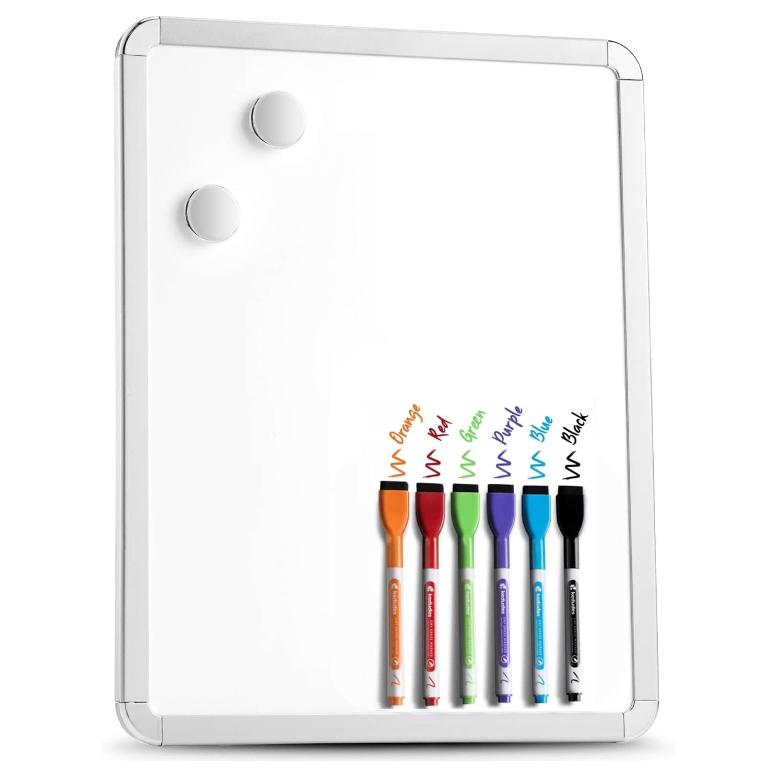 kedudes 11x14 Magnetic Dry Erase White Board - Mini Refrigerator Whiteboard Set - Lightweight Small Personal Memo Boards with 6 Markers - Smooth Surface and Eraser Caps - Fridge and Wall Mountable