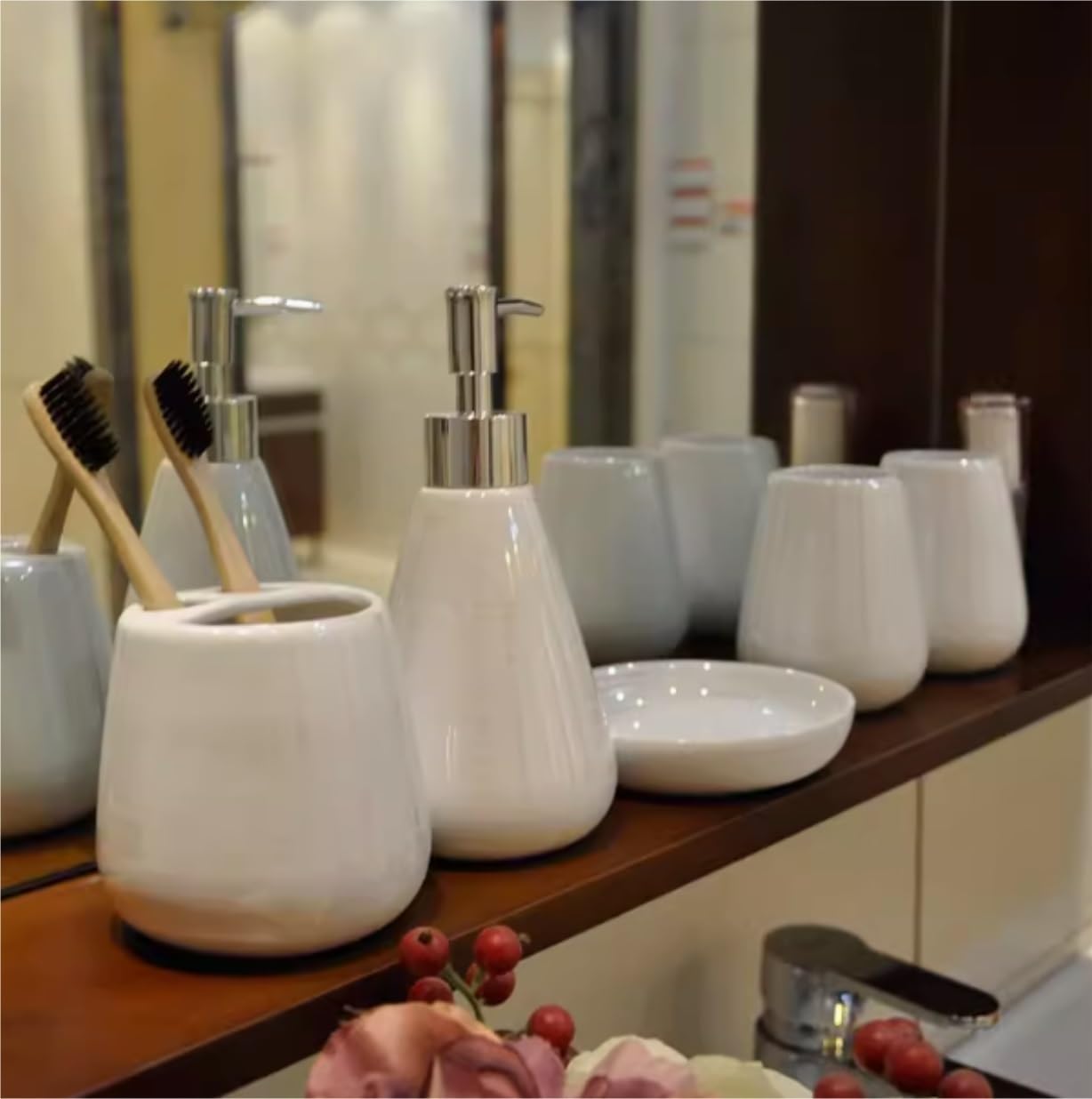 Decoracion Baño Encimera Baño Juego De 5 Accesorios De Baño De Cerámica, Incluye Soporte para Cepillo De Dientes, Jabonera Y Taza Utensilios Baño(Grün)