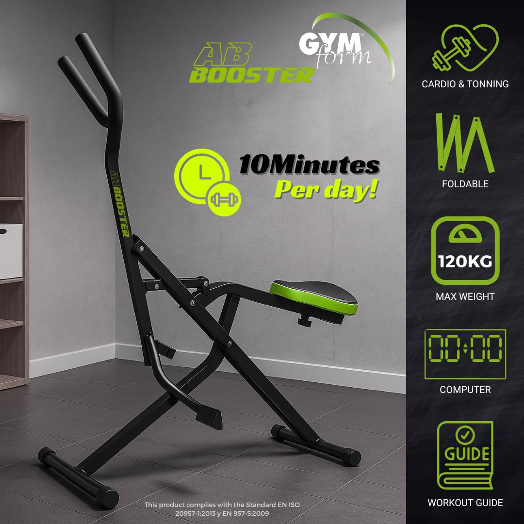 GYMFORM Ab Booster Plus + Sauna Slimmer, maszyna do budowania mięśni, pełny sprzęt treningowy, wielofunkcyjne ćwiczenia aerobowe i tonowanie, komputer + pas redukujący efekt sauny
