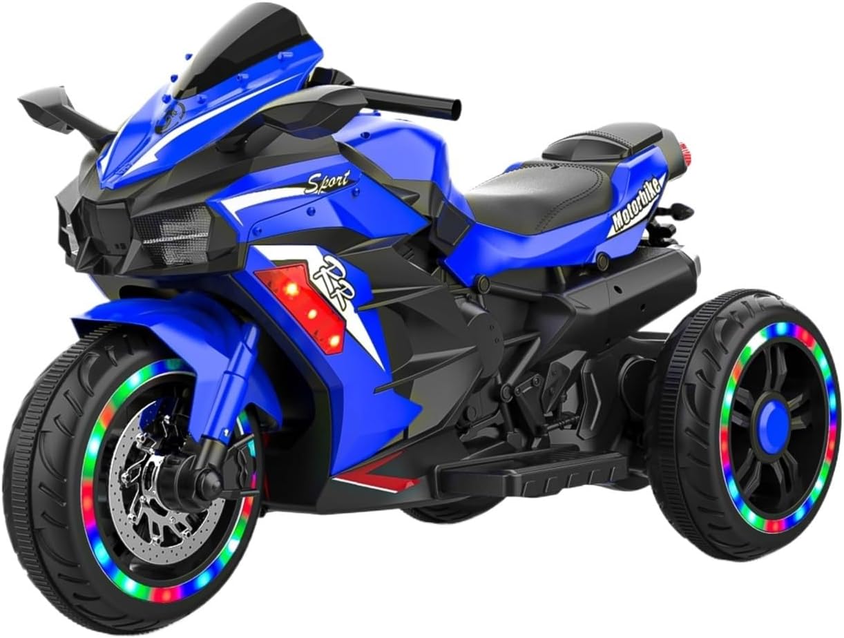 Fun and Educational 12V Kids Ride on Motorcycle with LED Lights and MP3 Player(Blue)