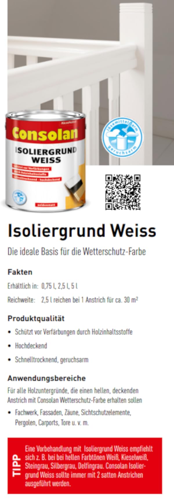 Consolan Isoliergrund, Zuverlässiger Schutz vor Verfärbungen, Weiß, 2,5L
