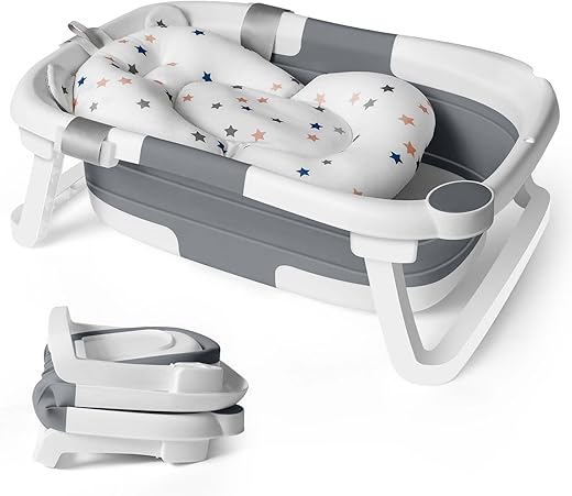 A Comprehensive Step-by-Step Guide: How to Bathe a Baby Safely and Stress-Free 5 Baby Bath Foldable Tub Collapsible Bathtub Baby Bath Essentials for Newborn with Seat Support Cushion Stand Folding Baths for Toddler 0-12 Months Travel Portable Infant Tubs Soft Bathing Kids Grey