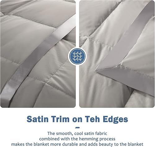 Miniatura 3 de Dafinner Edredón de verano extra ligero de fibras de plumón de plumón, manta de cama fina y suave con ribete satinado (106 x 90 pulgadas, gris)