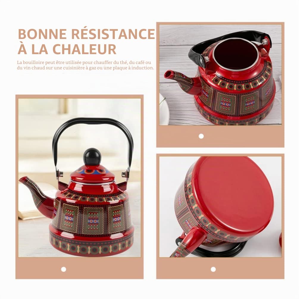 Cabilock Théière émaillée - Vintage - Bouilloire antique - Rétro - Bouilloire nostalgique - Cafetière émaillée - Pichet à induction - 1,7 l - Rouge