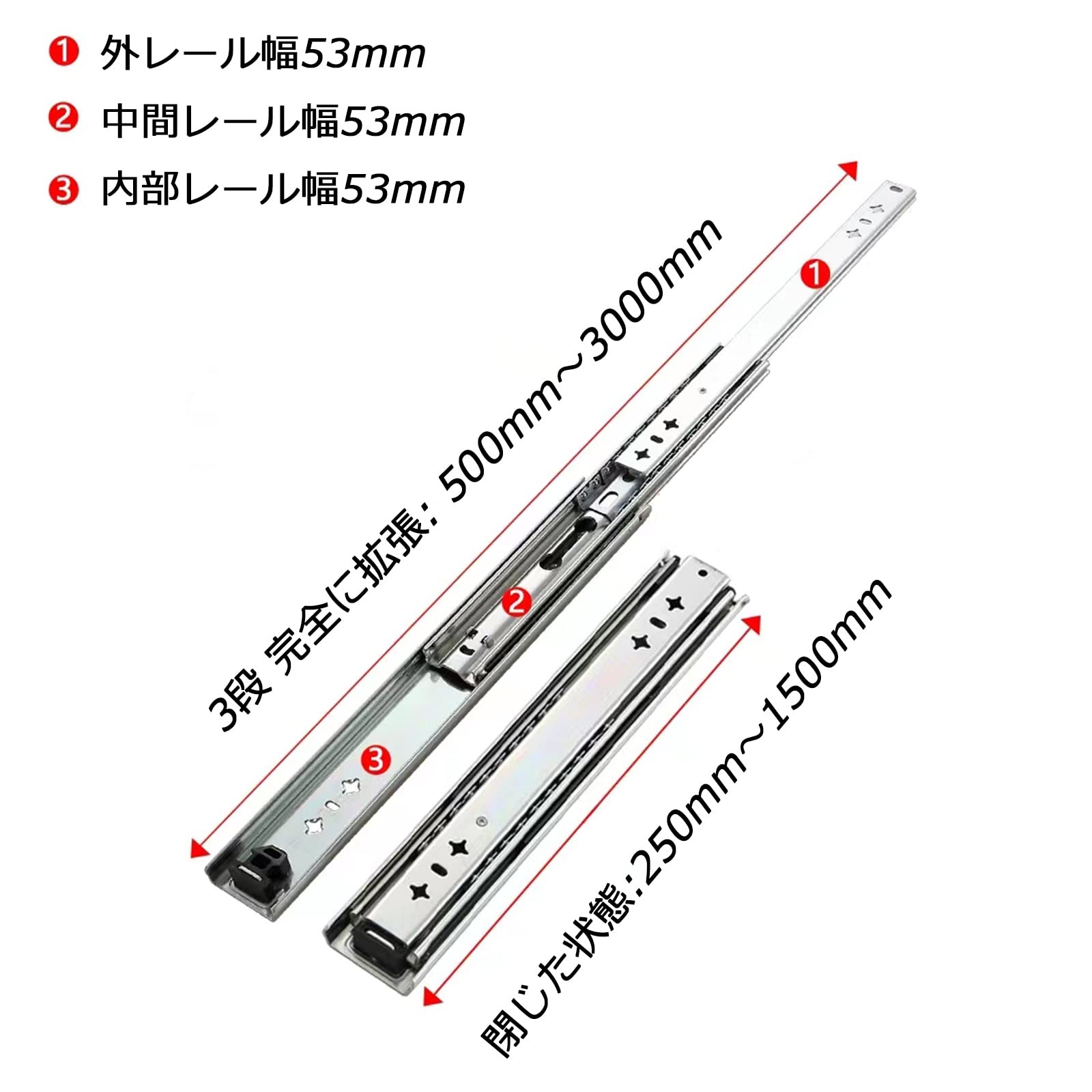 Gyken Diapositivas De Cajones De 14, 18, 22, 26, 32, 36, 40, 48, 56, 58, 60 Pulgadas, Rieles Telescópicos Para Cajones Con Cerradura, Corredores De Cajones De Acero Inoxidable, Rodamientos De Bolas De