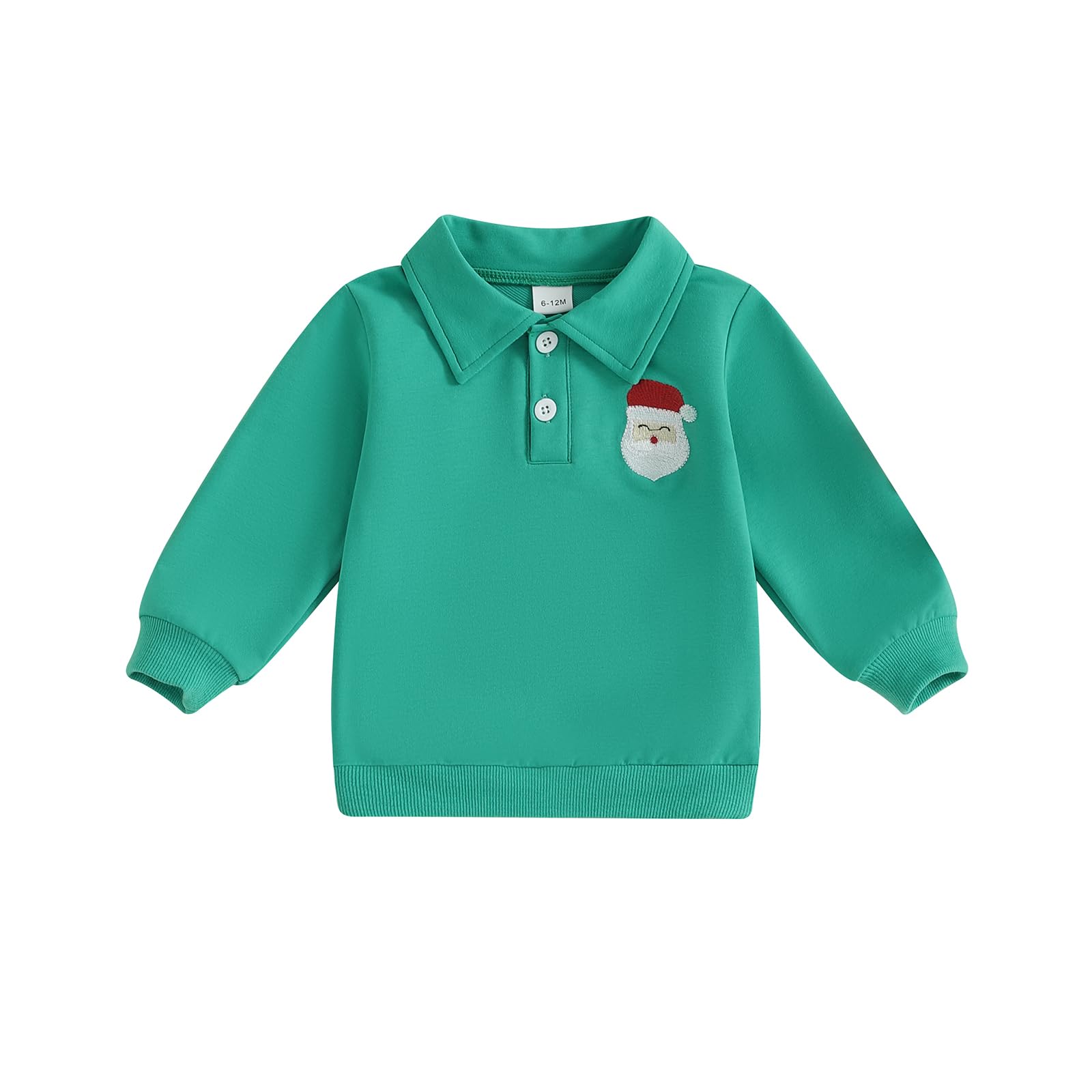 Amnnchya Toddler Baby Boy Girl Christmas Sweatshirt Santa Claus Embroidery Long Sleeve Button Shirt Fall Winter Outfit (Green, 6-12 Months)