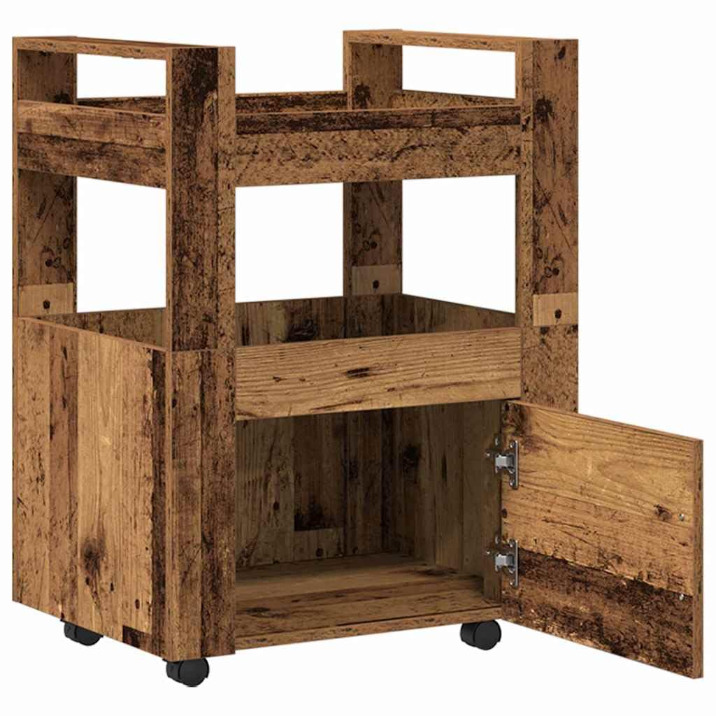 Générique Wózek kuchenny z drewna konstrukcyjnego 60x45x80 cm | Wielopoziomowe przechowywanie, przegródki półkowe, kompaktowa konstrukcja, łatwa pielęgnacja, łatwy montaż