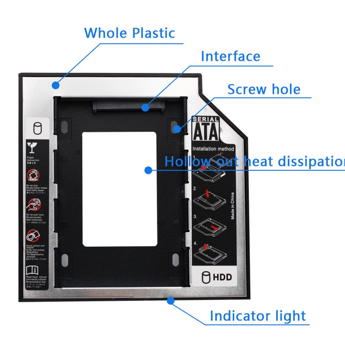 Hard Drive Caddy, SATA 2nd SSD HDD Hard Disk Caddy Tray Universale 12,7 mm 2,5 '' SSD HDD Hard Drive Enclosure SATA-3 Laptop Hard Disk Holder per CD/Dvd-Rom Ottico SuperDrive Tray Drive Slot