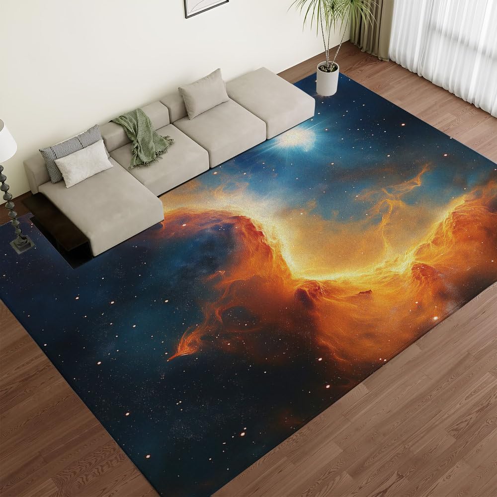Grand tapis lavable motif galaxie abstrait et tapis de sol antidérapant pour le salon moderne