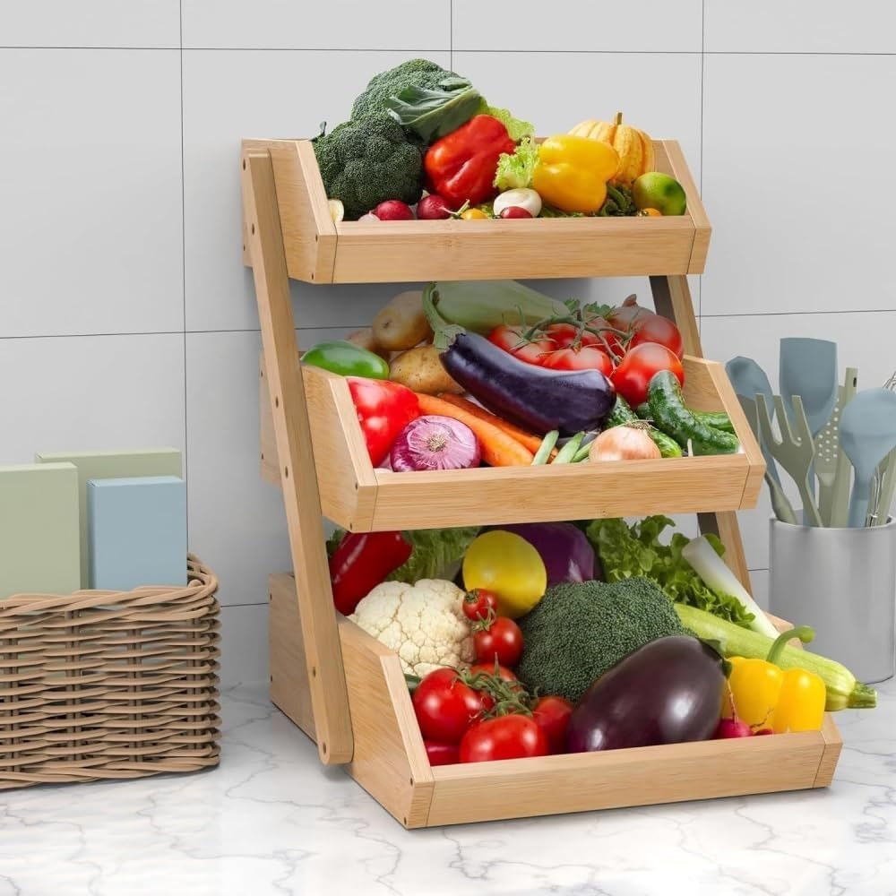3段フルーツバスケット | 3段 木製 大型 フルーツ ラック,キッチン