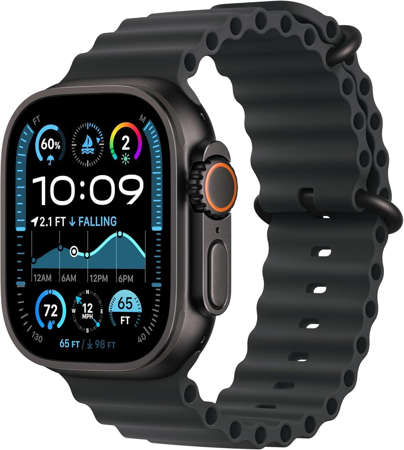 Apple Watch Ultra 2 (GPS + Cellular, 49MM) - Black Titanium Case with Black Ocean Band (Renewed Premium)