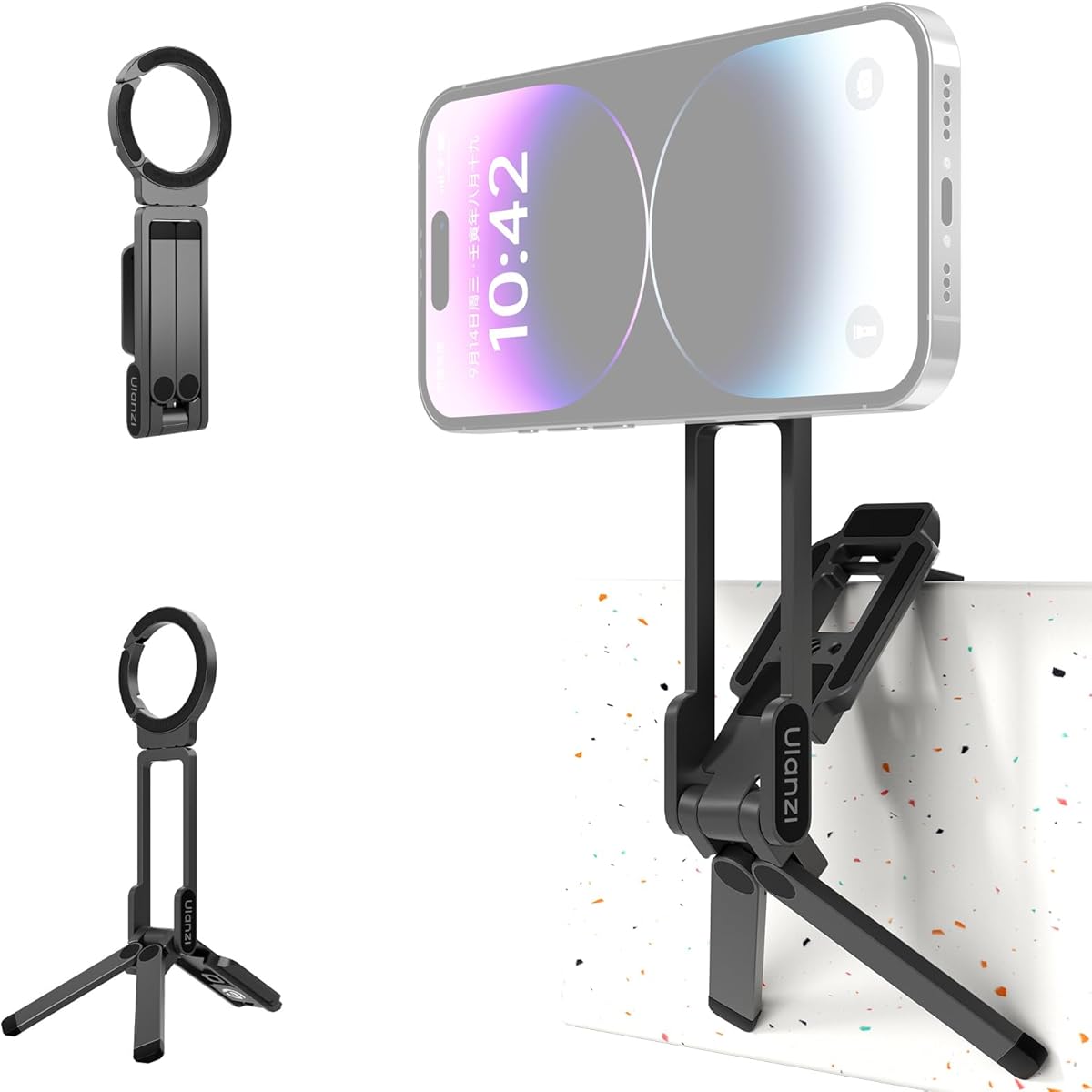 ULANZI MA38 Maglock Phone Stand 5-in-1 Aluminum Magnetic Cellphone Tripod with Hidden Hook Arca-Swiss Quick Release Plate