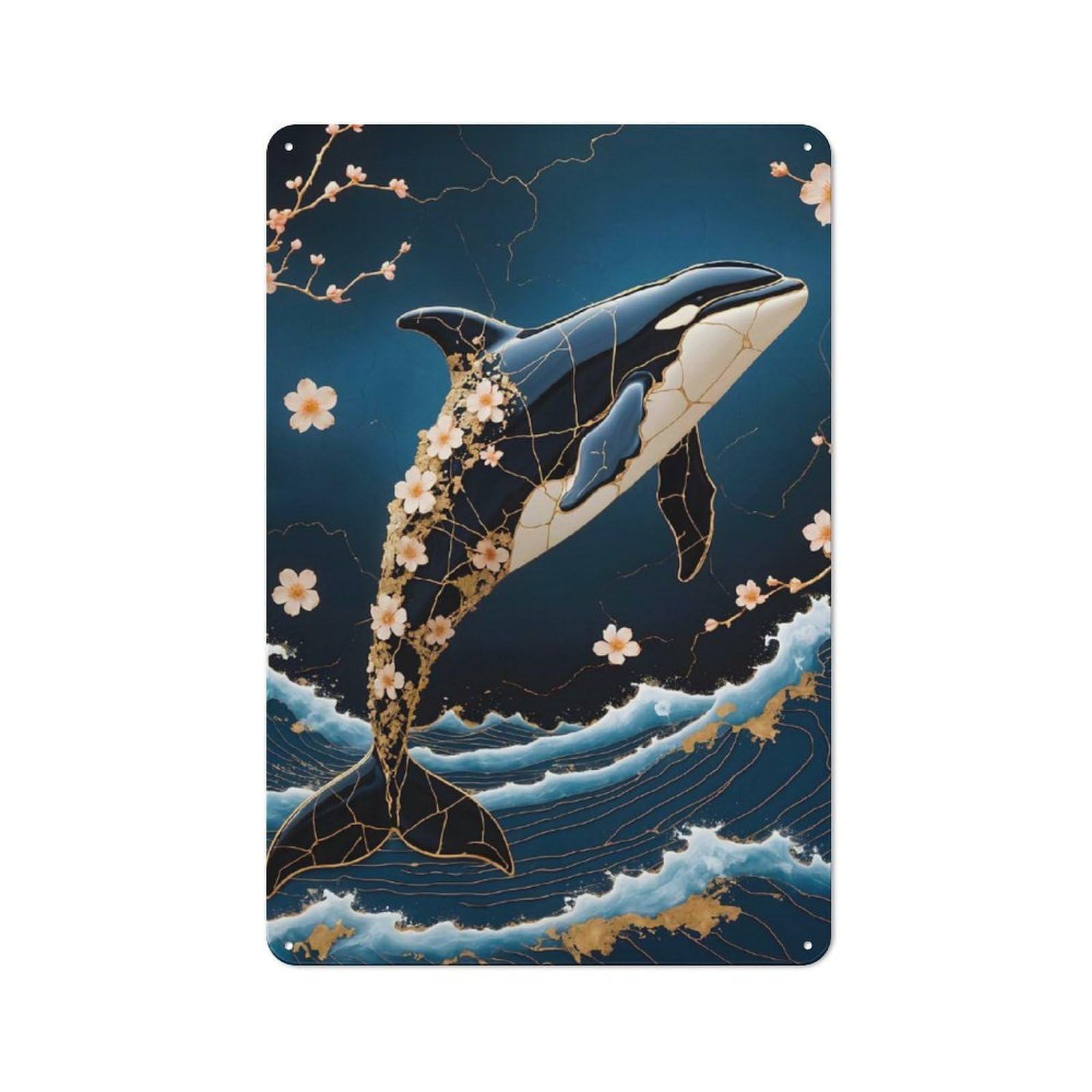 Junmoney Orca Kintsugi Art Retro Metal Sign 30X20cm Featuring For Living Room Wall, For Vintage Wall Decor Fans, For Themed Room Decoration