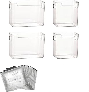 DOUBLE ZEE Crystal Clear Freezer Storage Bins, 4 Pack Clear Plastic Bins for Refrigerator and Pantry with Handles (2L+2S)