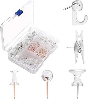 Clear Push Pins Set, 5 Styles 125-count Thumb Tacks Map Pins, Steel Point and Clear Plastic Head Pushpins Transparent Thumbtacks for Cork Board Bulletin Boards