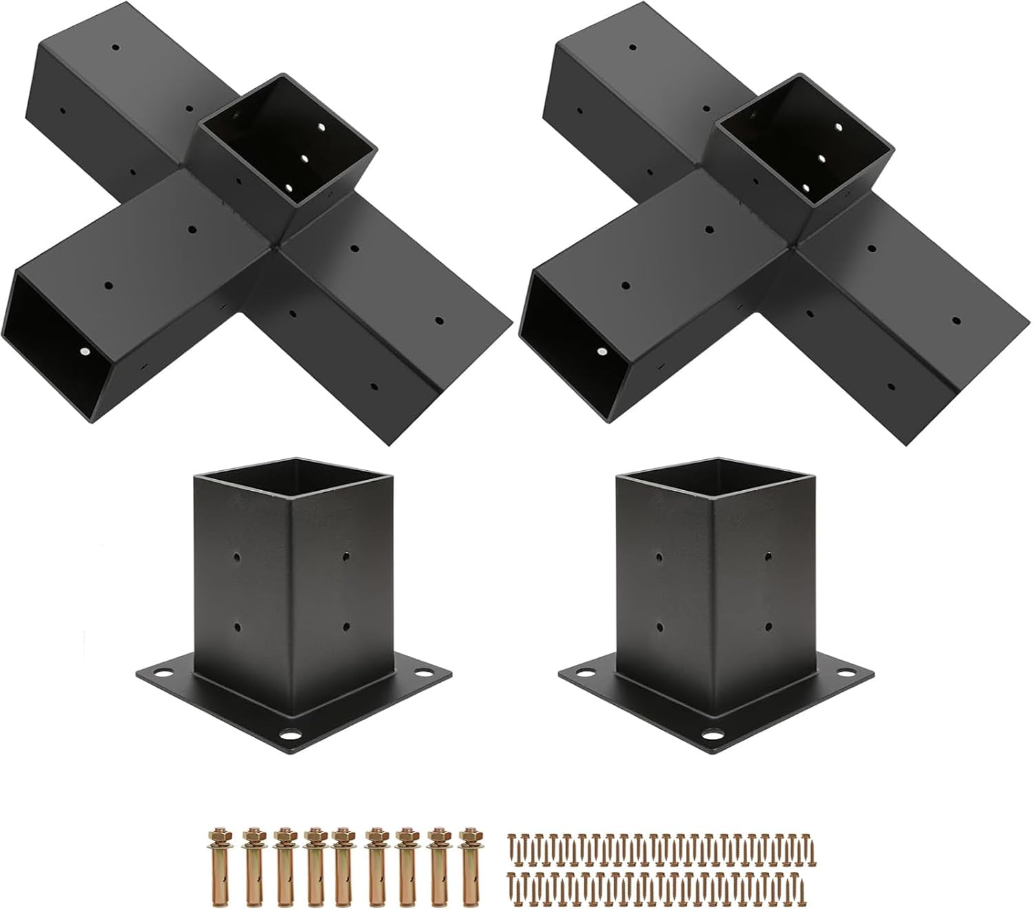 Pergola Brackets 2 Pack Woodworks Pergola Kit 4-Way Right Angle Corner Bracket with Pergola Post Base for 4x4'' (Actual: 3.62x3.62'') Wood Beams Elevated Wood Stand Gazebo Kit