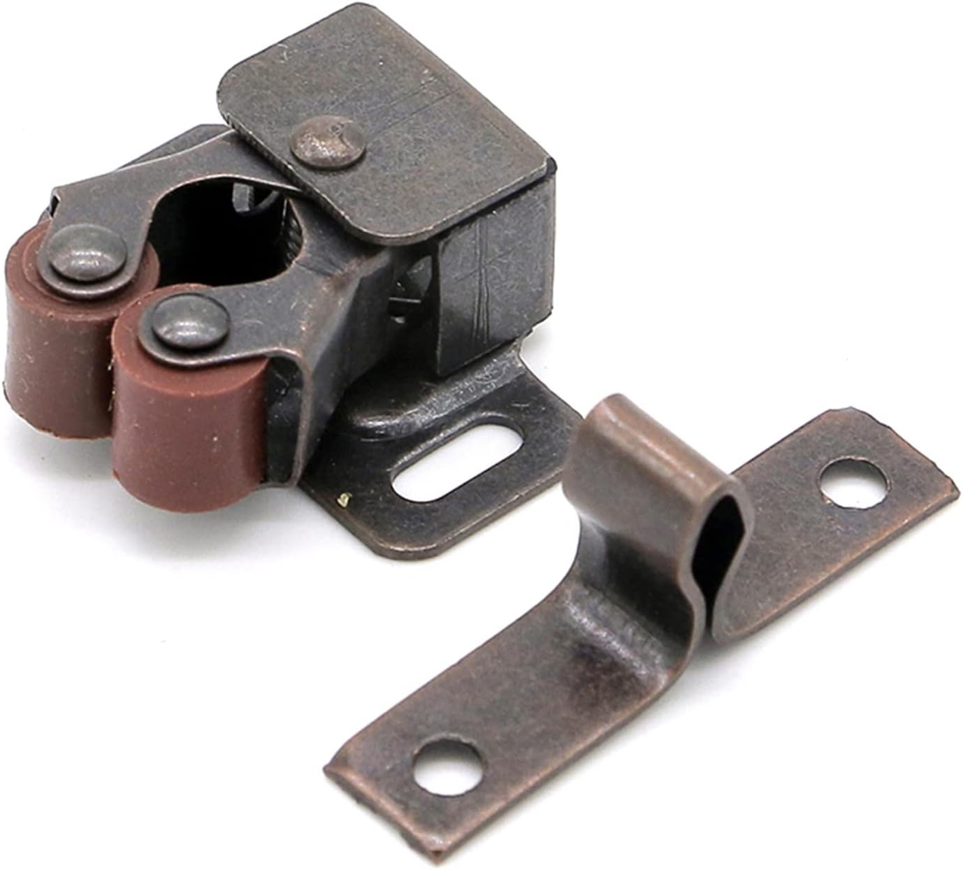 Double Roller Catch Brown Antique Copper Silver with Screws Double Bead Door Closer for Furniture 1Pcs (Color : Silver)