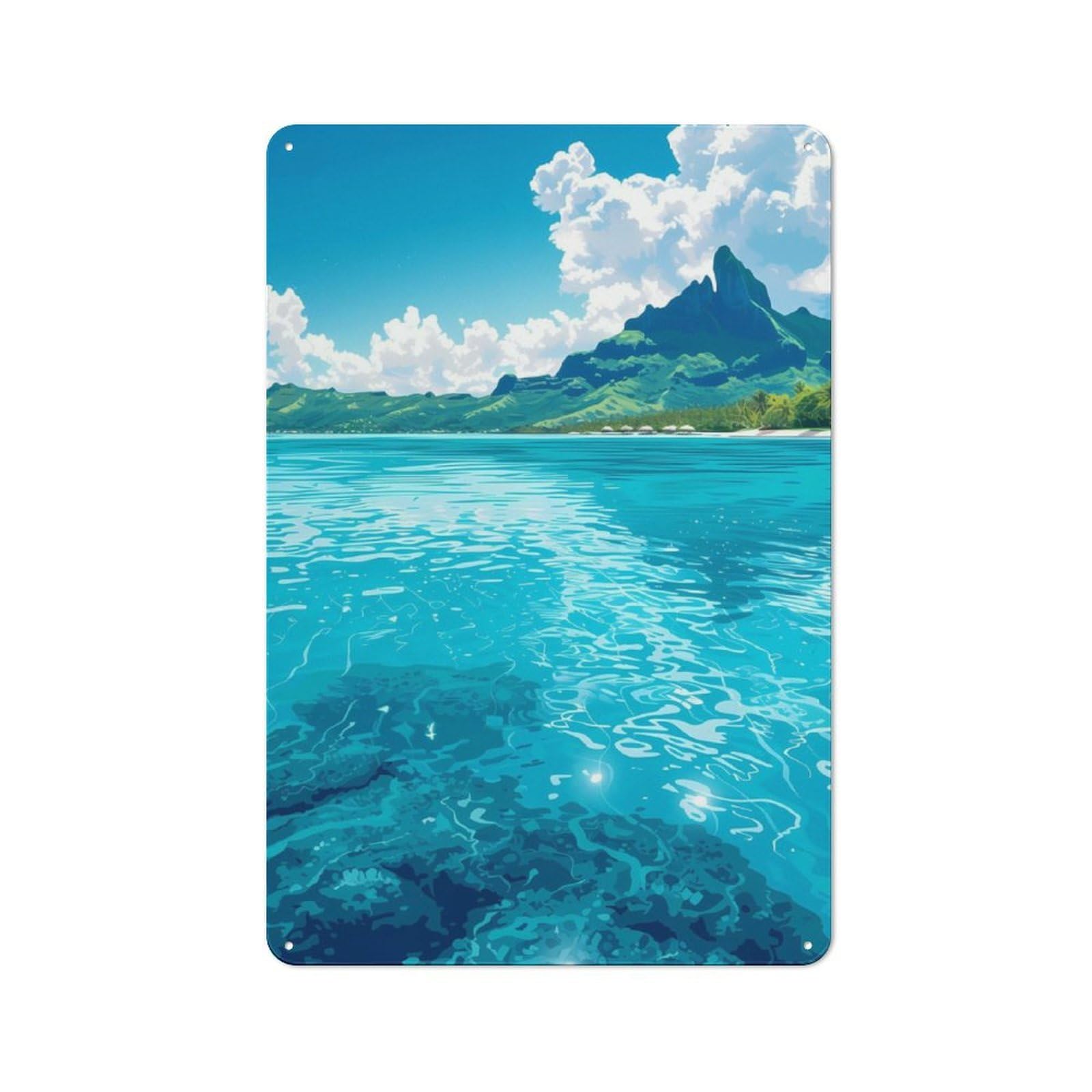 Junmoney Blue Lagoon Bora Bora Metal Plaque 30X20cm With For Pub Or Café, Rustic Decor, For Garage, Workshop And Man Cave Decoration