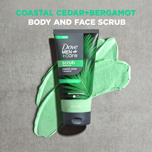 Image of DOVE MEN + CARE Body and Face Scrub Costal Cedar Deeply Exfoliates for Hydrated & Nourished Skin 100% Gentle Cleanser, No Sulfate Cleansers or Parabens, 98% Biodegradable Formula 9 oz