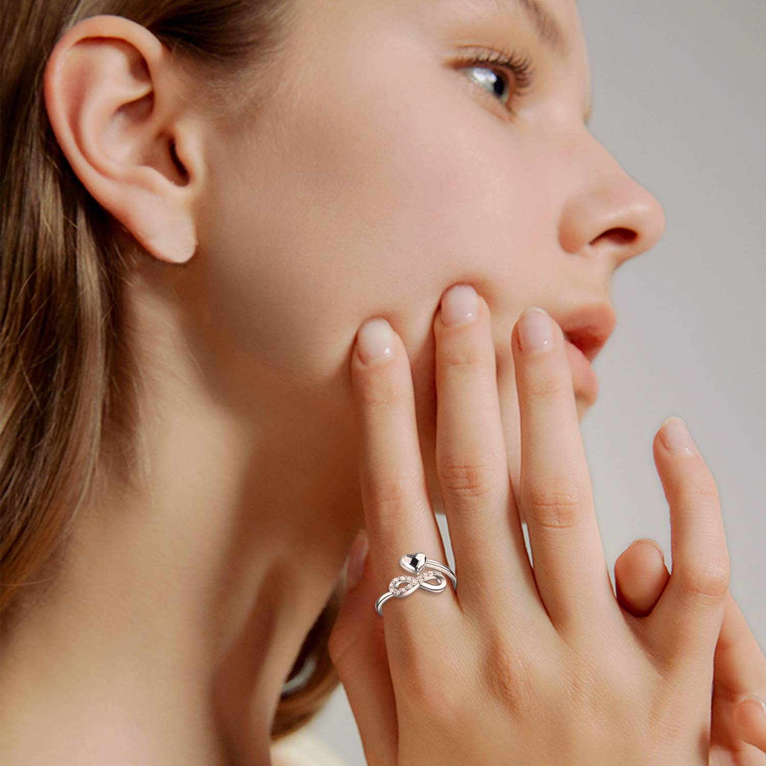 TOUPOP Unendlichkeit Ringe Für Damen 925 Sterling Silber Ringe Für Frauen Ich liebe dich Ring mit Kristall Weißgold Überzogene Einstellbare Ring Schmuck Geschenke Für Frauen