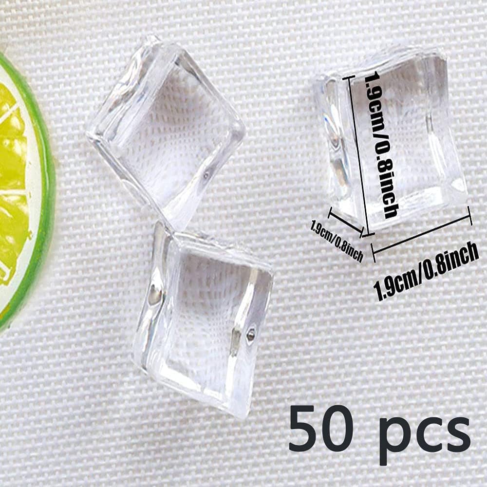 Fake Ice Cubes, 75 Pieces Artificial Fruit Set 50 Reusable Fake Clear