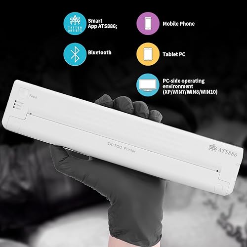 Miniatura 3 de YILONG Impresora de plantillas de tatuajes, impresora térmica inalámbrica Bluetooth, máquina de transferencia de tatuajes portátil para artistas de