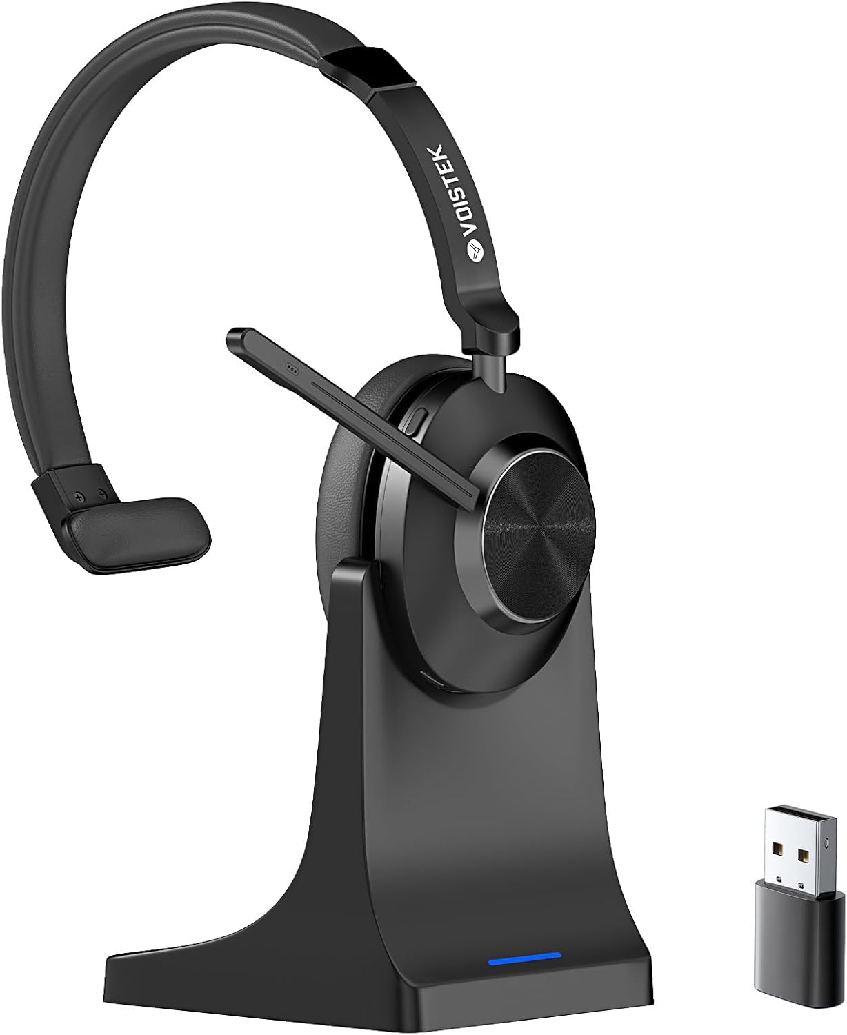 Wireless Bluetooth Headset with Noise Cancelling Mic, 45+ Hour Battery, Charging Dock, USB Dongle & Microphone Mute, Ideal for Work from Home, Office, Teams, Zoom, Mac, Android, iOS With Dock