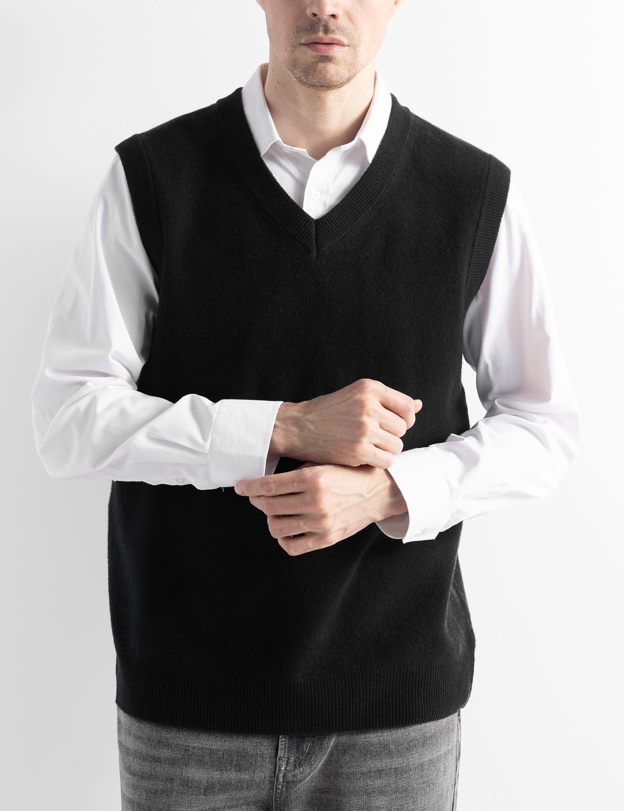 Chanyarn Gilet da Uomo 100% Lana Merino 2024 Autunno Inverno Scollo a V Morbido Senza Maniche Lavorato a Maglia Pullover