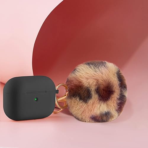 Miniatura 3 de TILLCASE Funda protectora de silicona para Airpods Pro con pompón en forma de bola soporta carga inalámbrica con llavero LED frontal visible (funda