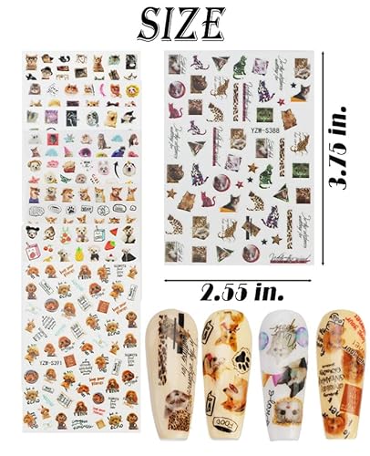 10 Pcs Cat Dog Nail Stickers Nail Kit For Nail Art Stickers Nail Decals For Nail Supplies (10 Cat And Dog) #TOP3