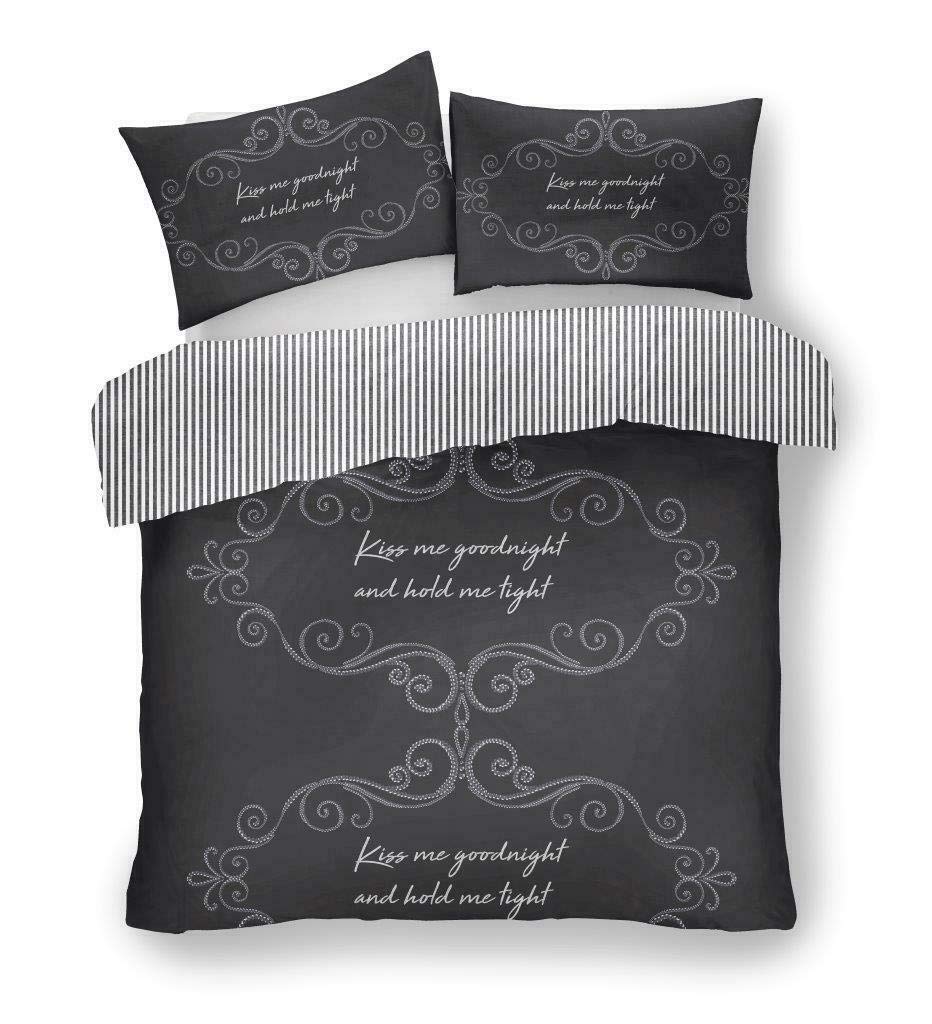 CT Good Night Printed Duvet Cover Sets Quilt Cover Sets Fully Reversible Bedding Sets (Charcoal, Single Size)