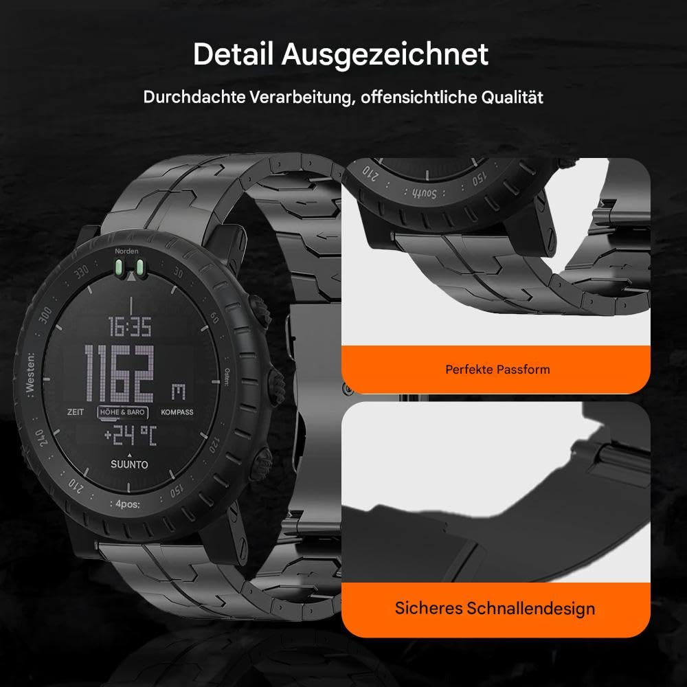 Correa de titanio compatible con Suunto Core, pulseras de repuesto de metal de titanio con hebilla segura compatible con Suunto Core Smart Watch para hombre, ligera