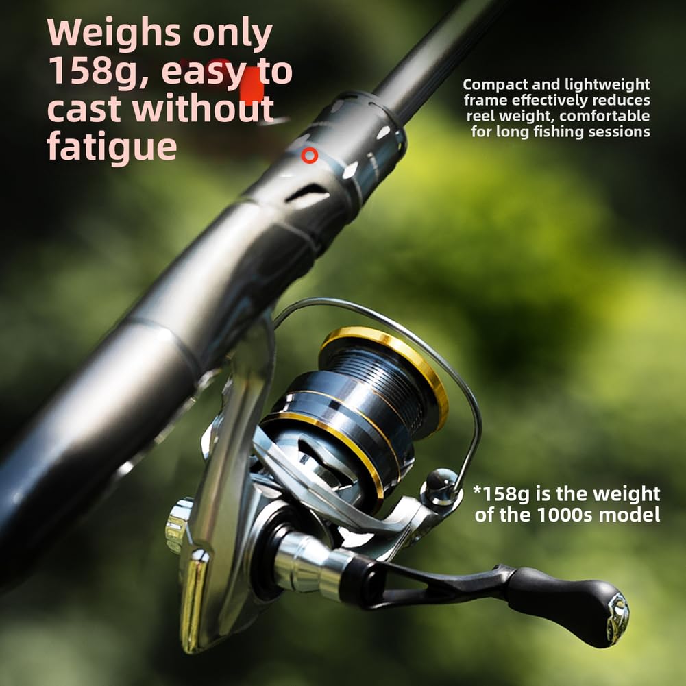Moulinet de pêche léger de 158 g avec rapport de vitesse 5.2:1, étanche 4 + 1 BB, poignée en fibre de carbone pour la pêche au leurre