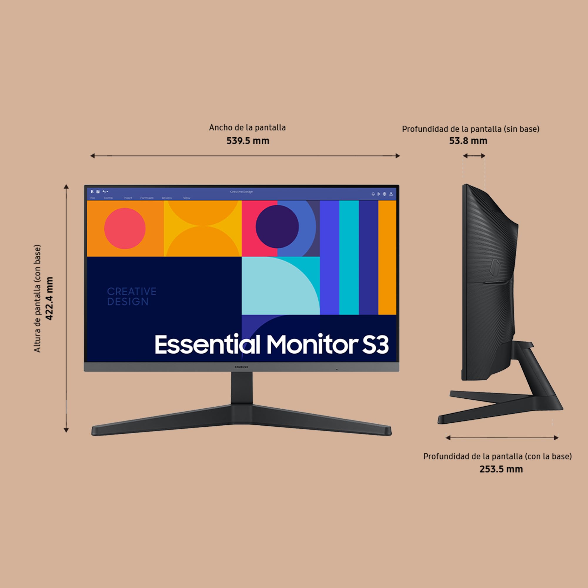 Samsung LS24C332GAUXEN Monitor S3 S33GC 24" con pannello IPS, frequenza di aggiornamento 100Hz, AMD FreeSync, modalità gioco, Eye Saver & Less Screen Flickering, nero