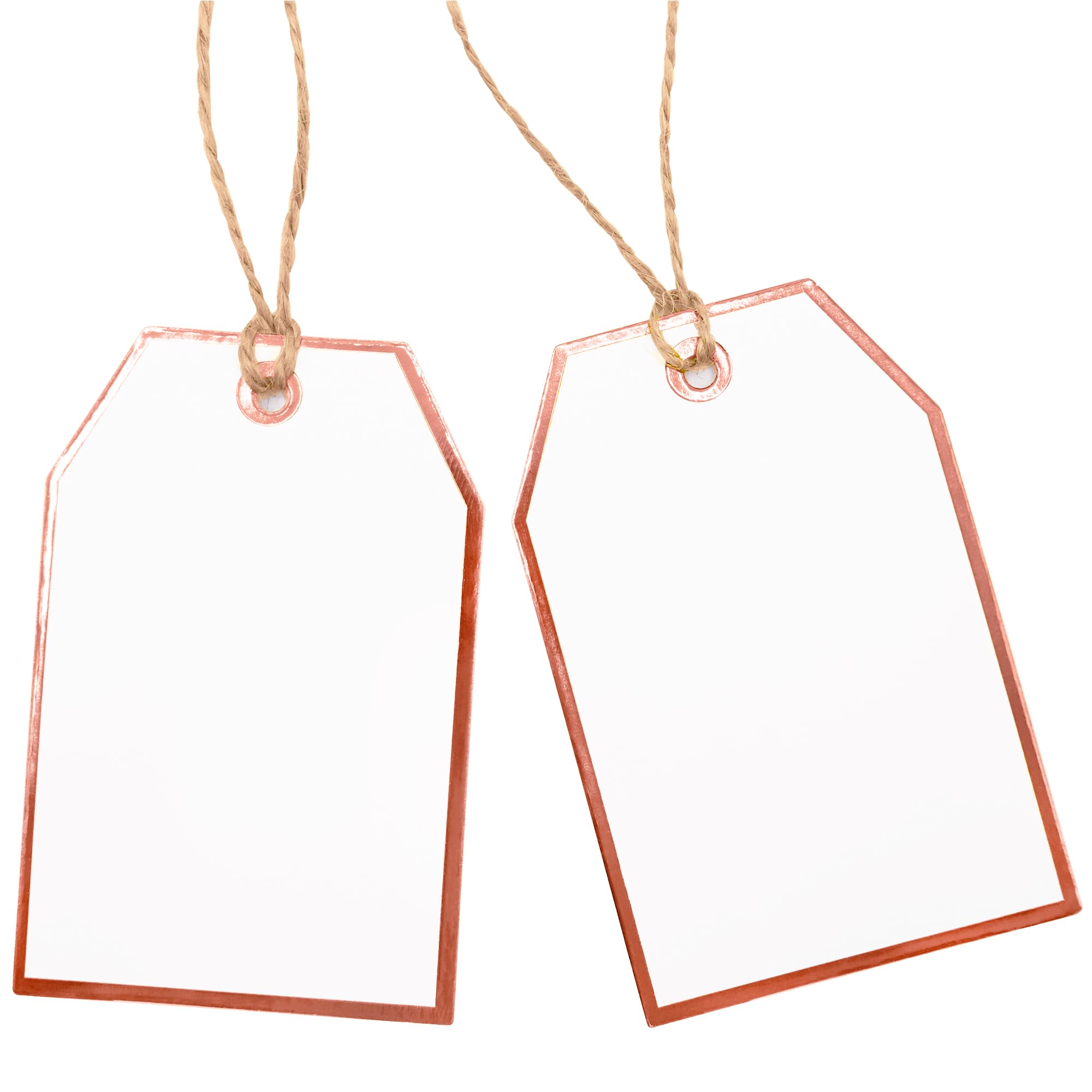ASYEHJNR 100Pcs Blank Gift Tags with String Attached Foil Rose Gold Frame Large White Paper Gift Tags Presents with 65 Ft Jute Twine for Birthday Wedding Baby Shower Graduation Gift Wrap Tag