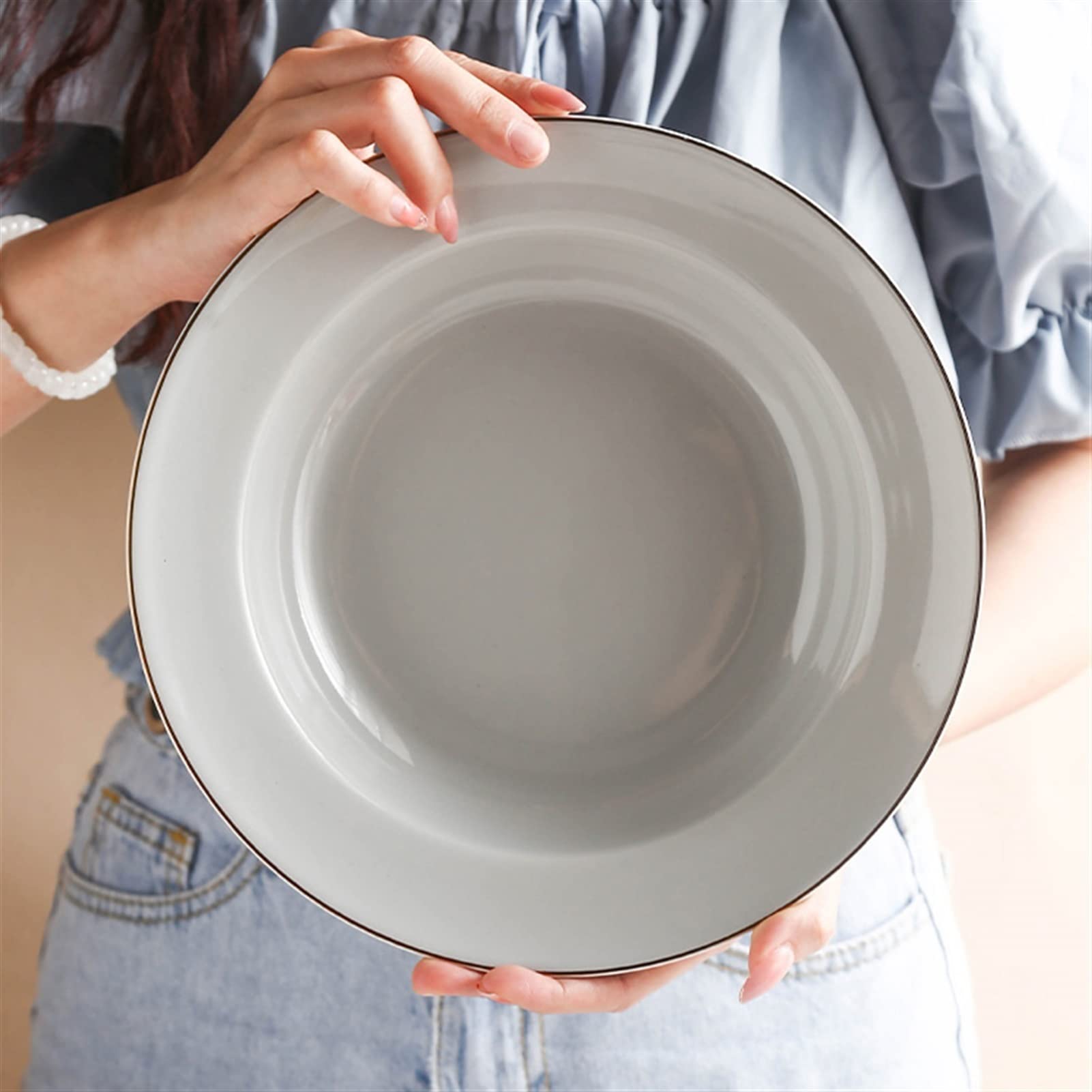 Talerze do układania w stos Talerz ceramiczny talerz do zupy głęboki talerz naczynie domowe deserowe talerz śniadaniowy ceramiczny owoc słomkowy kapelusz sałatkowy talerz wielokrotnego użytku talerze obiadowe (kolor: złoty)
