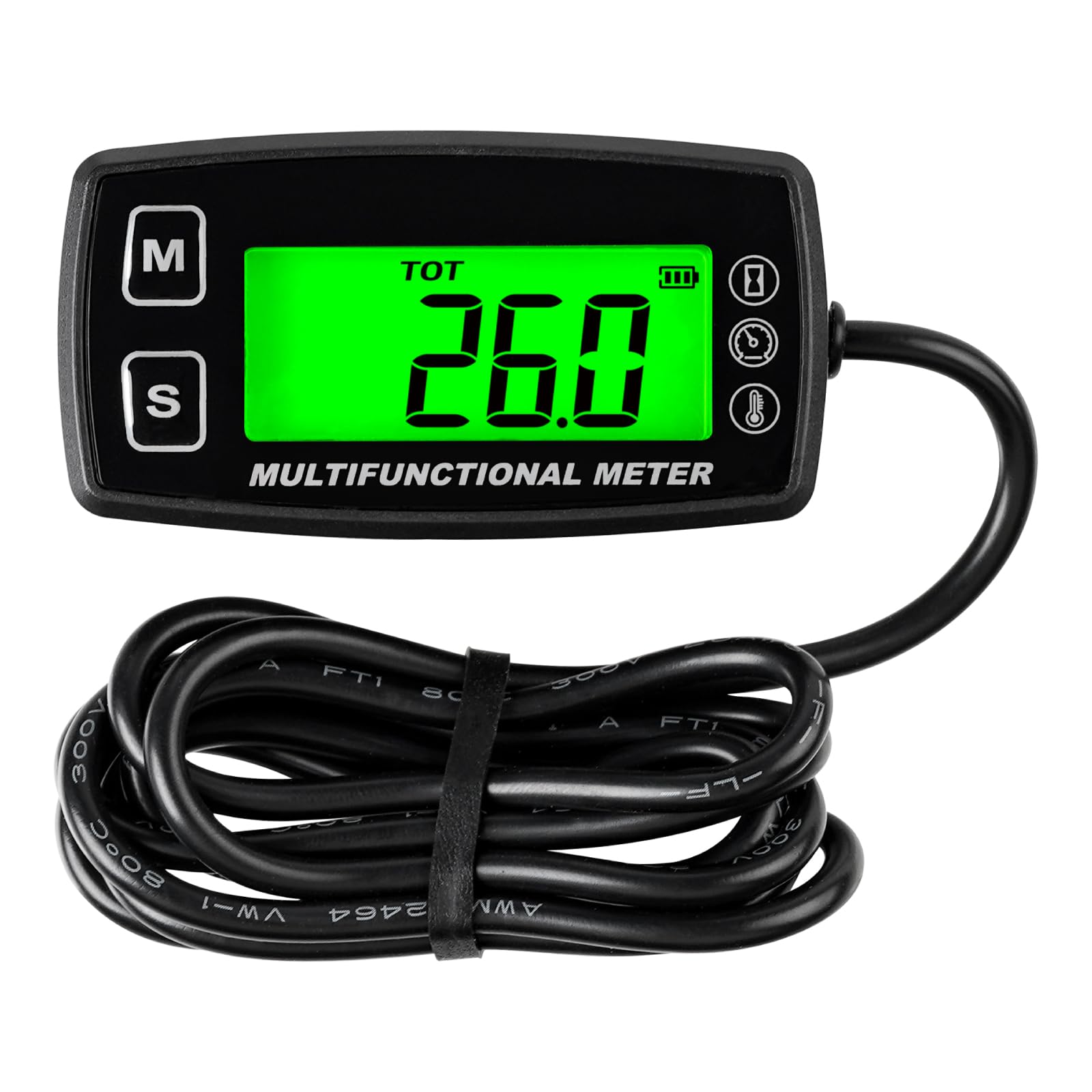 Tachymètre numérique RileyFine RQ-HM035T, fonction horloge, rappel d’entretien, mesure de la température, pour tondeuses à gazon, tracteurs, mini-vélos, motos, compresseurs, générateurs, motoneiges, b