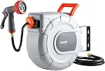 VEVOR Retractable Garden Hose Reel, 5/8 Inch x 100 ft Wall Mounted Hose Reel, Heavy Duty Garden Hose Reel with 9 Patterns Nozzle, Any Length Lock, Upgraded Slow Return System and 180°Swivel Bracket