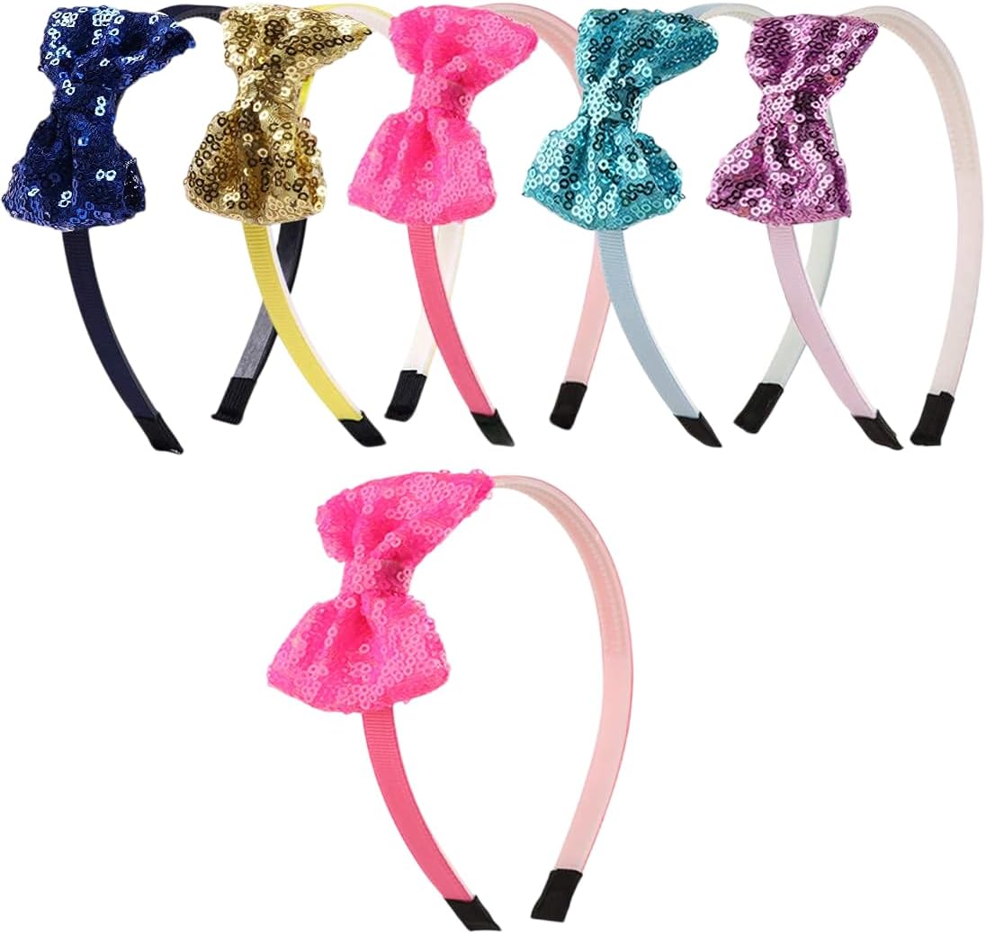Fashion Alley Shiny Sequence Glitter Bow Hair Band for Baby Girl's Hairband Headbands for Kids Teens Toddlers Children's Hair Accessories Pack of 6 (Color May Vary)