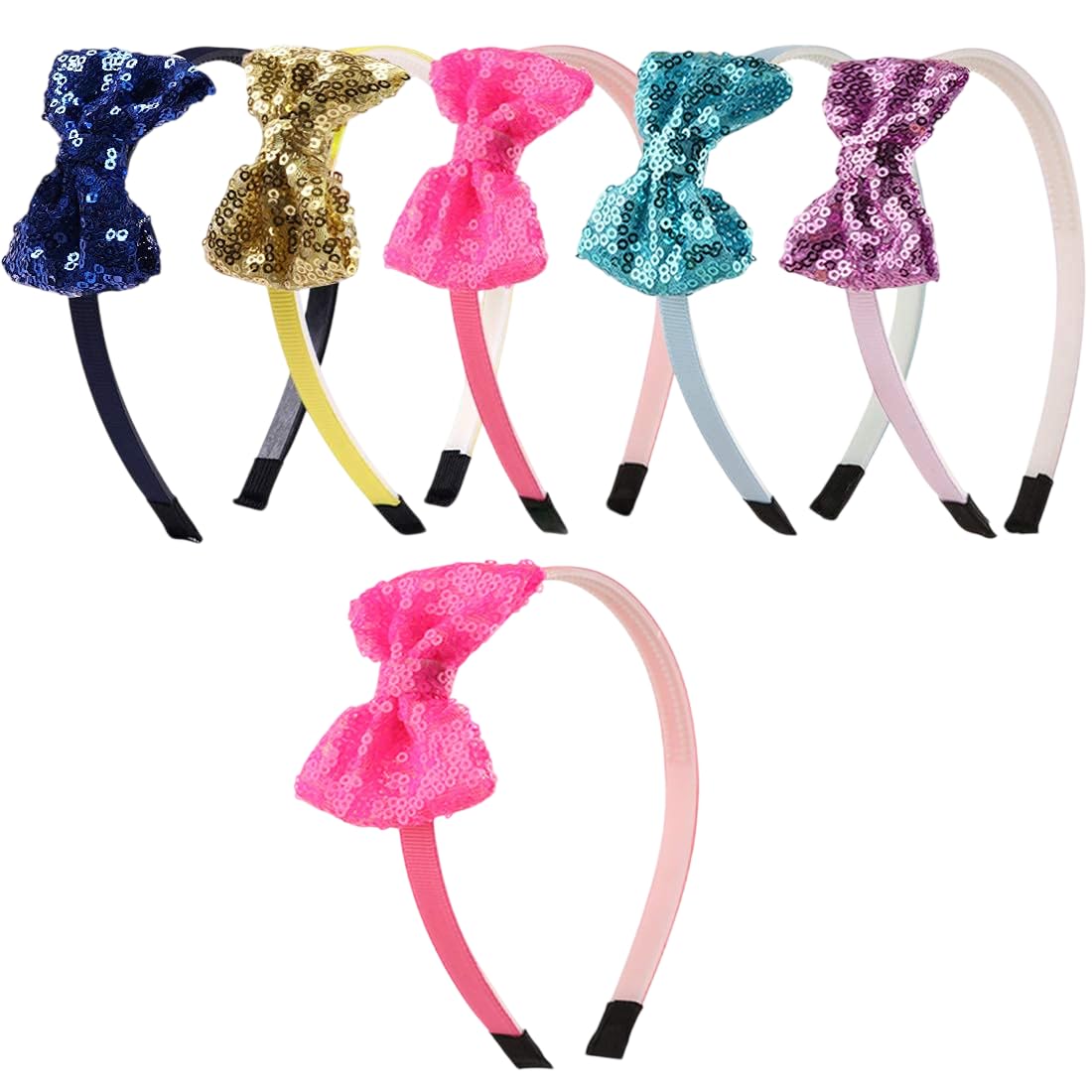 Fashion Alley Shiny Sequence Glitter Bow Hair Band for Baby Girl's Hairband Headbands for Kids Teens Toddlers Children's Hair Accessories Pack of 6 (Color May Vary)