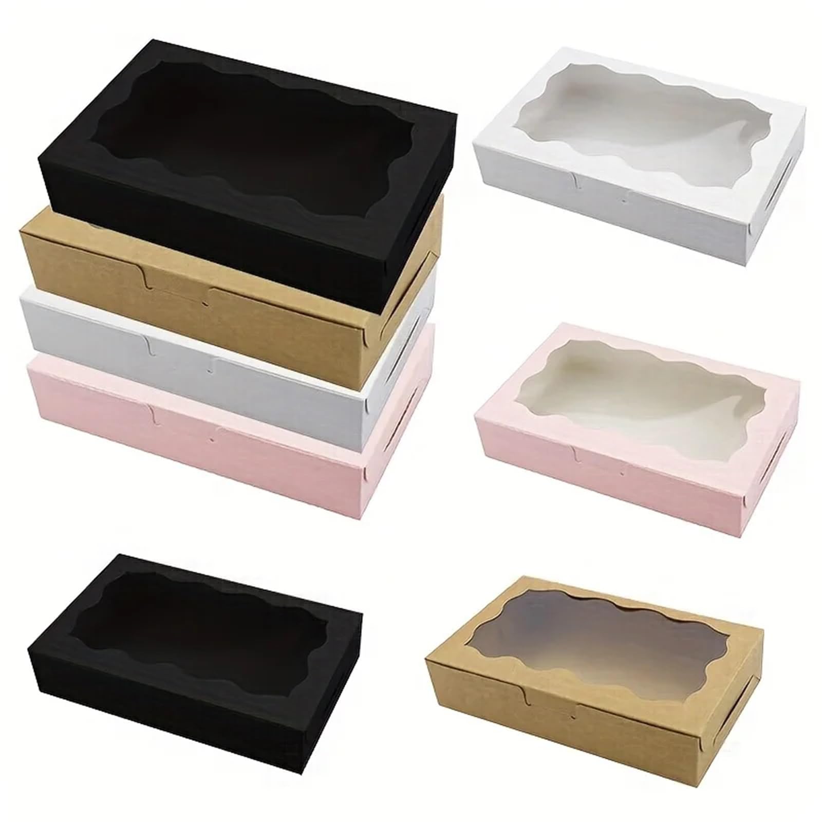 Scatole da forno con finestra trasparente Scatola for torta con finestra trasparente da 12/24 pezzi coperchio, espositore for pasticceria forno for compleanno di matrimonio(Pink,24pcs)