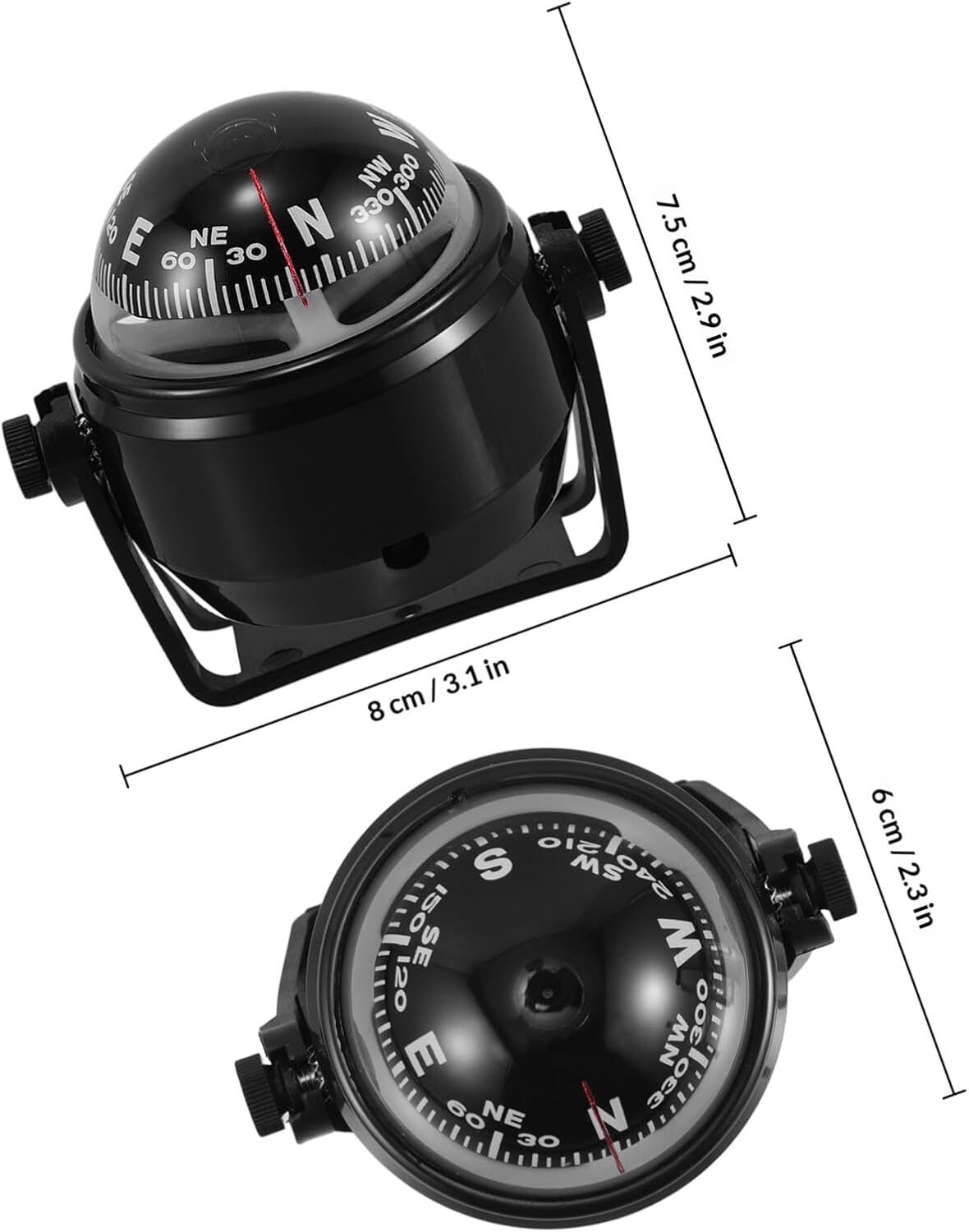 Car Compass Ball Dashboard Compass Magnetic Declination Correction for Outdoor Marine Use Black Without Light