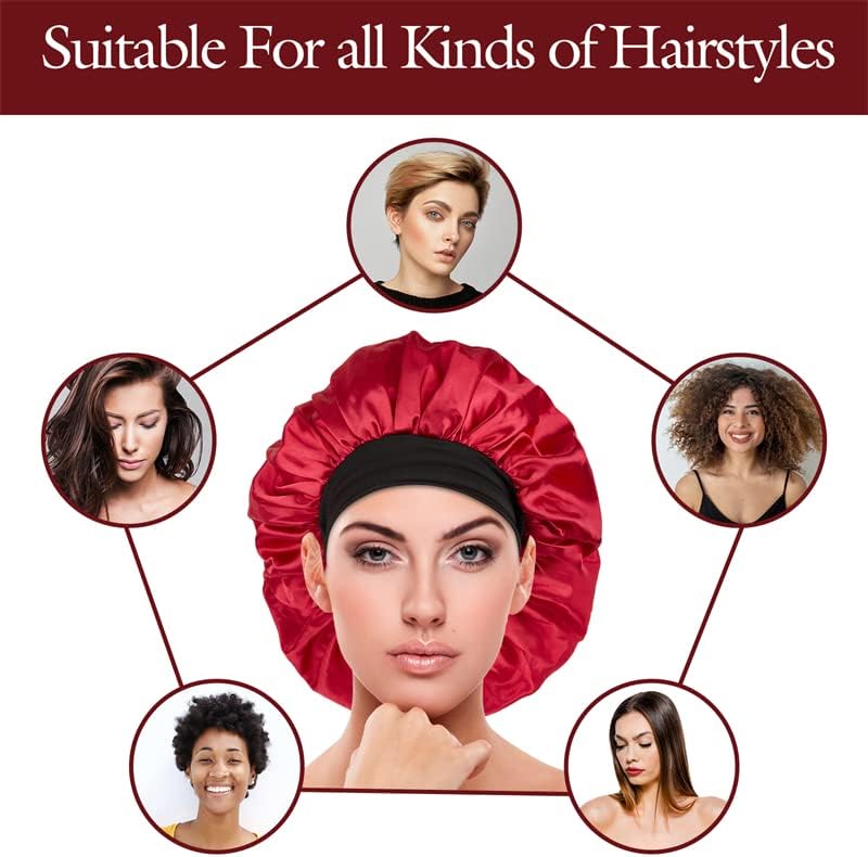 Miniatura 6 de Gorro de satén de seda, gorro de dormir extra grande y suave con banda elástica para cabello rizado y trenzas de rastas