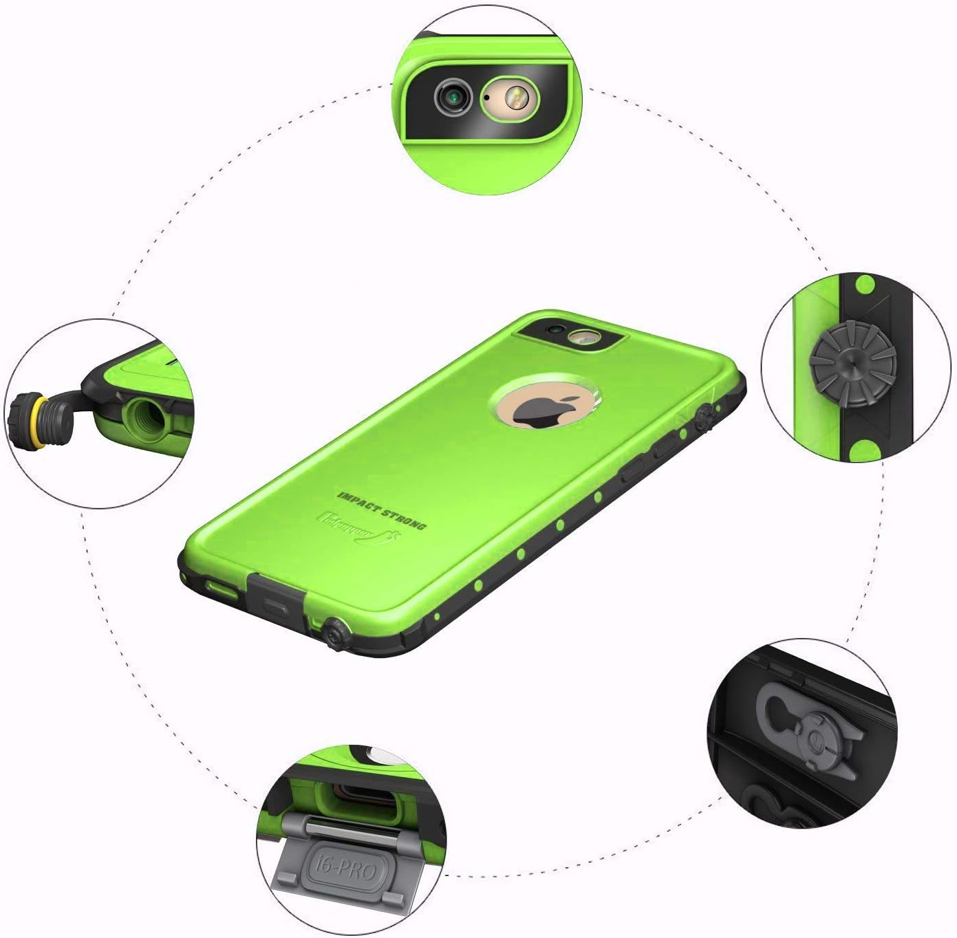ImpactStrong iPhone 6 Waterproof Case [Fingerprint ID Compatible] Slim Full Body Protection Cover for Apple iPhone 6 / 6s (4.7") - Lime Green