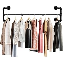 Urban Deco Clothes Rail Wall Mounted Industrial Pipe Clothes Rack For Bedroom Heavy Duty Detachable Wardrobe Rail 112cm Vintage Iron Garment Bar With 4 Base Holds Up To 132LB