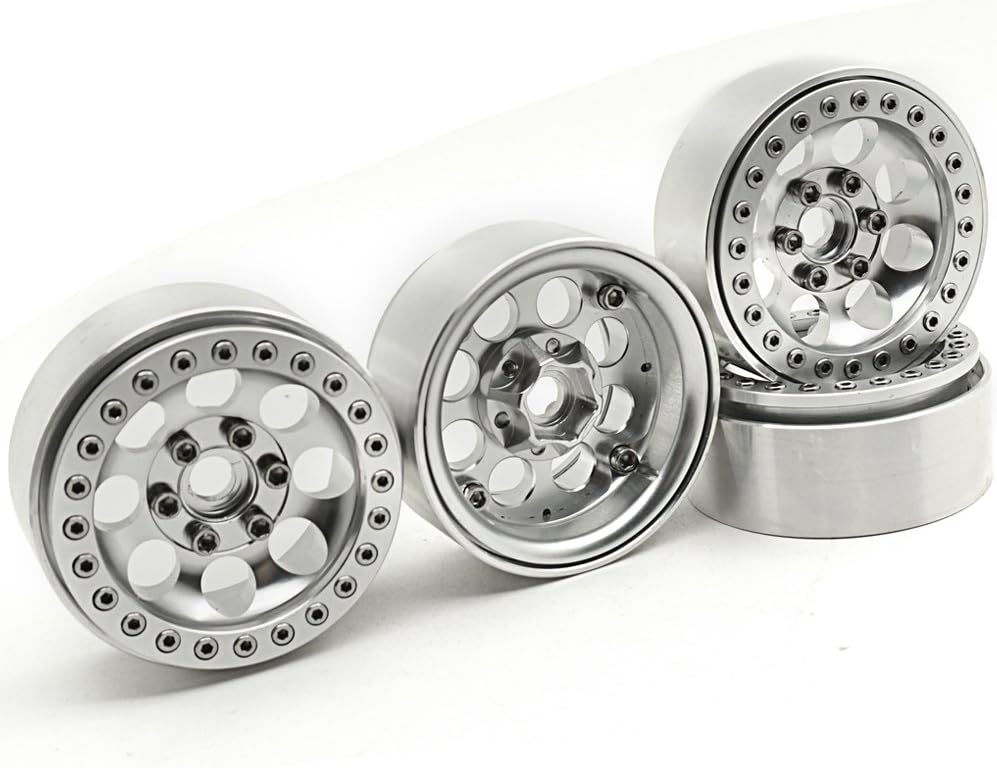 4PCS Metal 1.9" Beadlock Crawler Wheels Rims Set for RC 1/10 Crawler Truck Buggy car Axial SCX10 CC01 D90 TRX-4RC4WD (Silver)