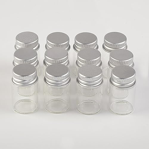 Miniatura 50 de 100 unidades 0.5 fl oz botellas de vidrio con tapa de metal vacío pequeña botella de deseos frascos de vidrio (100, 0.5 fl oz)