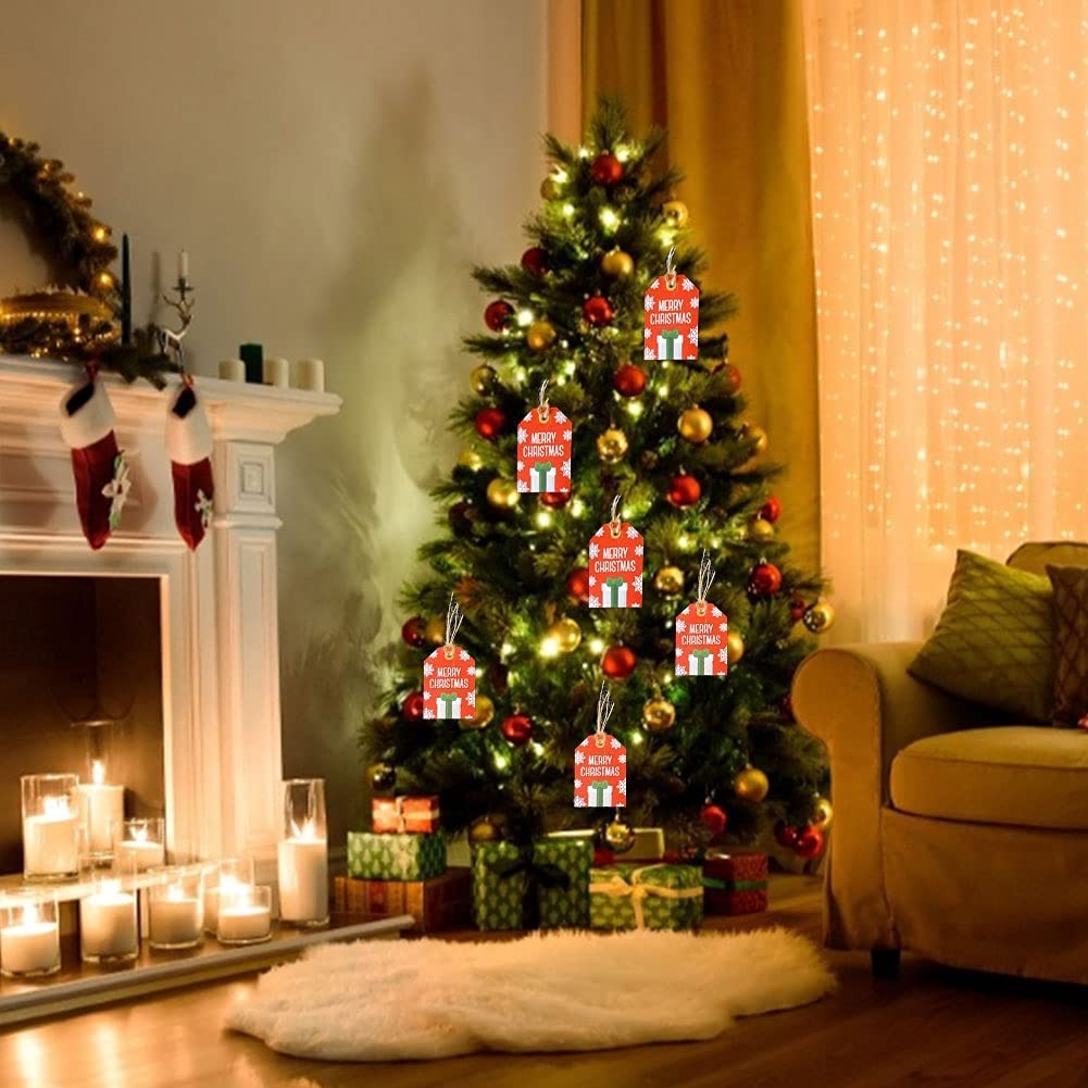 Etiquetas Kraft, Etiquetas 144 Etiqueta de Papel Kraft con 50 Cuerdas de Yute Etiqueta de Navidad de Navidad Kraft con Cuerda Etiquetas de Regalo de Kraft para árbol de Navidad,