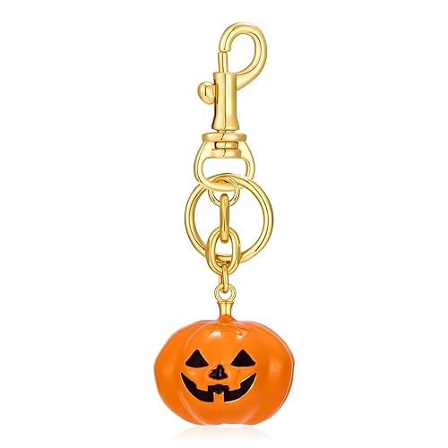 Halloween Pumpkin Keychain Orange Enamel Key Ring with Lobster Clasp,